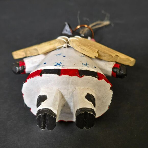 Vintage Wooden Wood Folk Art Primitive Cow Angel Christmas Ornament Black White - Picture 6 of 10